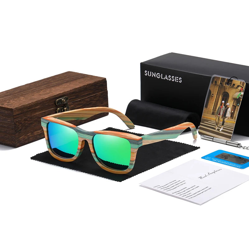 Fashion Skateboard Wood Bamboo Sunglasses Polarized for Women Mens New Brand Designer Wooden Sun Glasses UV400