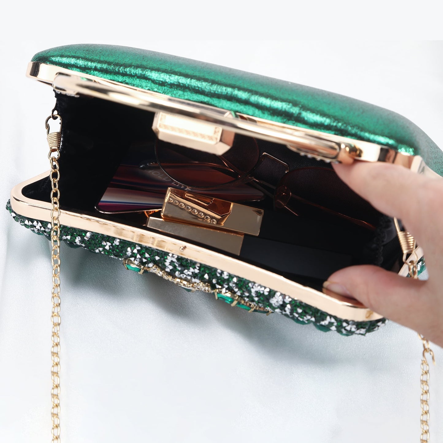 Evening Bag Clutch Purses for Women Ladies Sparkling Party Handbag Wedding Cocktail Prom Bag V-Neck Shape, Blue