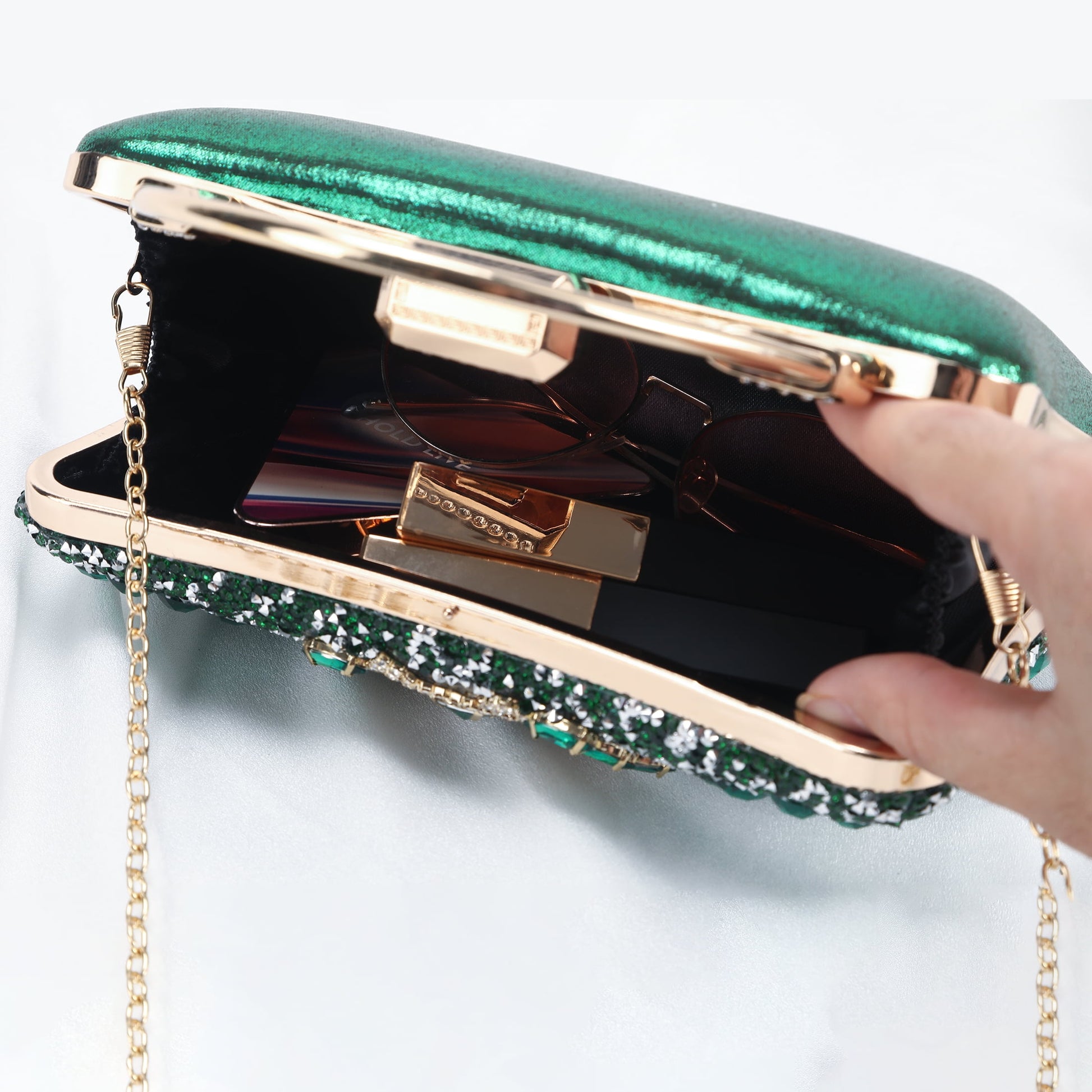 Evening Bag Clutch Purses for Women Ladies Sparkling Party Handbag Wedding Cocktail Prom Bag V-Neck Shape, Blue