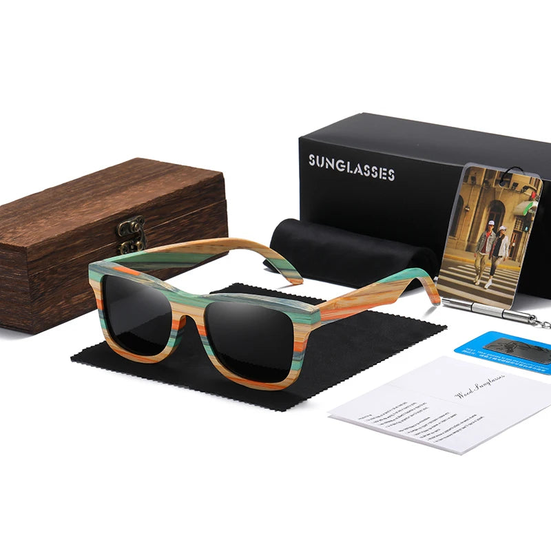 Fashion Skateboard Wood Bamboo Sunglasses Polarized for Women Mens New Brand Designer Wooden Sun Glasses UV400