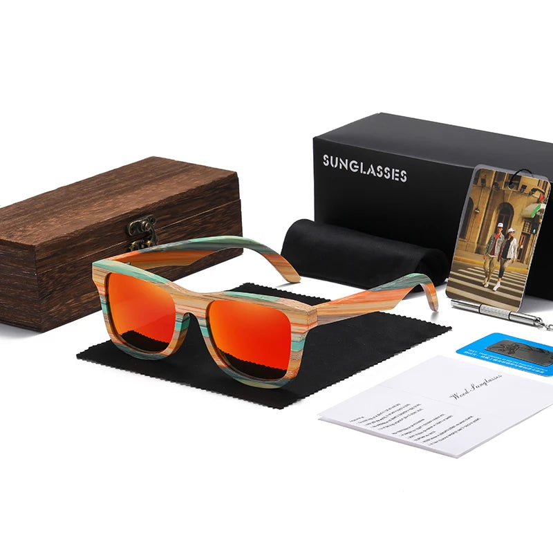 Fashion Skateboard Wood Bamboo Sunglasses Polarized for Women Mens New Brand Designer Wooden Sun Glasses UV400