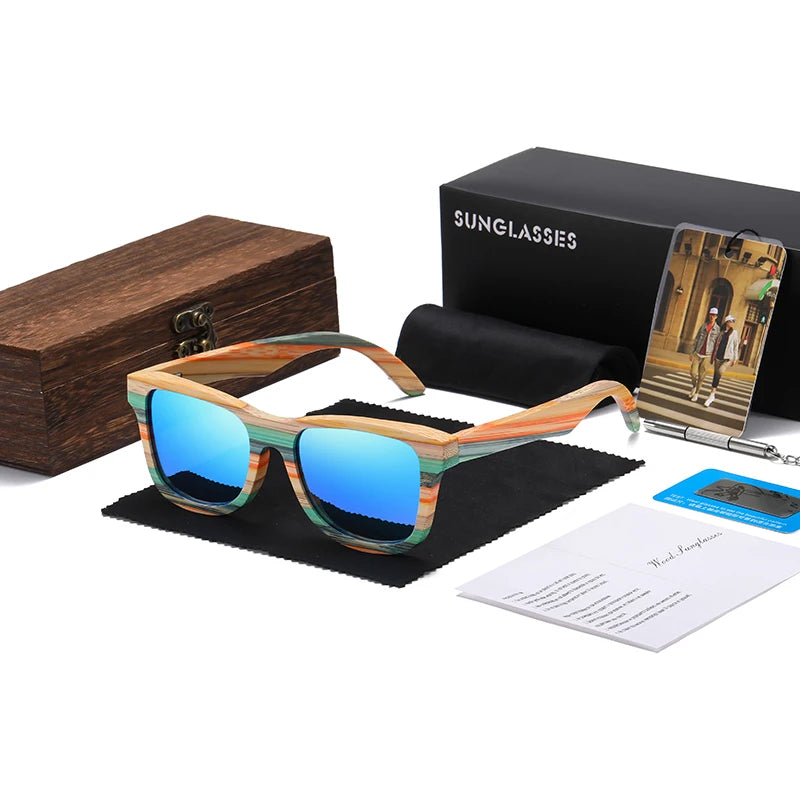 Fashion Skateboard Wood Bamboo Sunglasses Polarized for Women Mens New Brand Designer Wooden Sun Glasses UV400