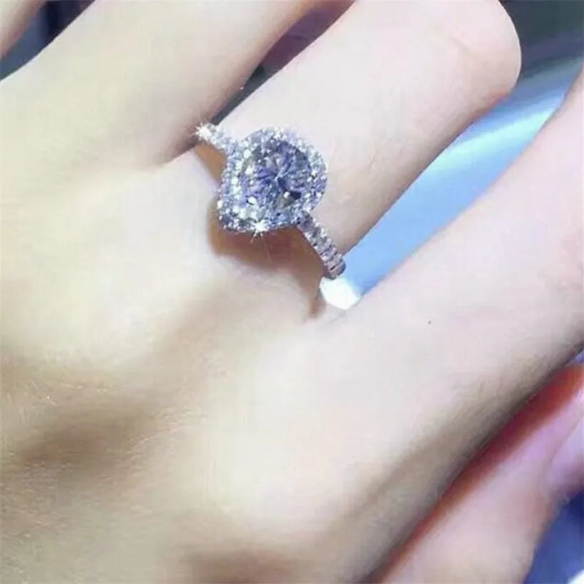Promotion!! Real Solid 925 Sterling Silver Wedding Rings Jewelry for Women Drop Simulated Diamond Engagement Ring Size 5-10
