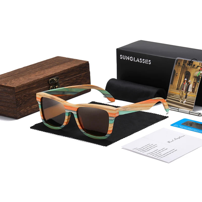 Fashion Skateboard Wood Bamboo Sunglasses Polarized for Women Mens New Brand Designer Wooden Sun Glasses UV400