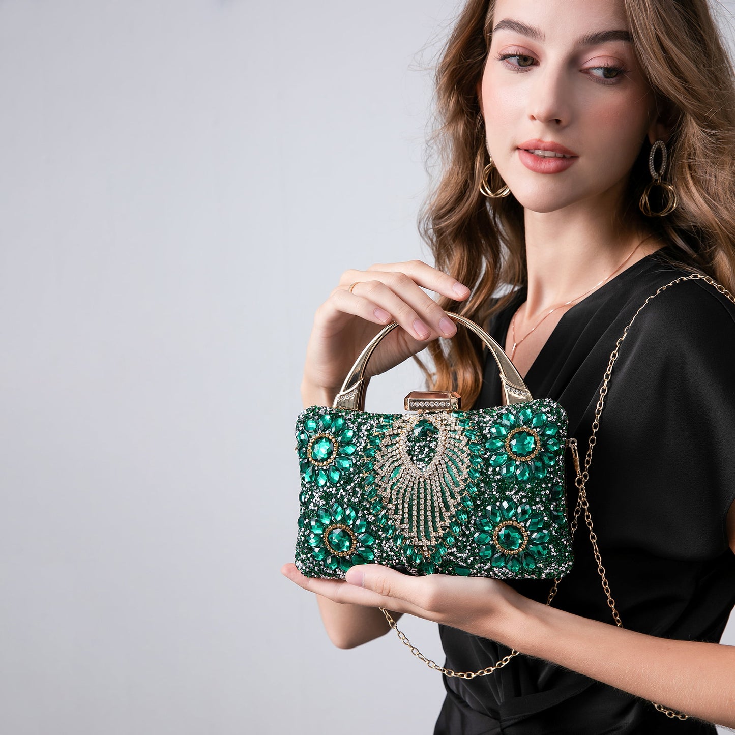 Evening Bag Clutch Purses for Women Ladies Sparkling Party Handbag Wedding Cocktail Prom Bag V-Neck Shape, Blue