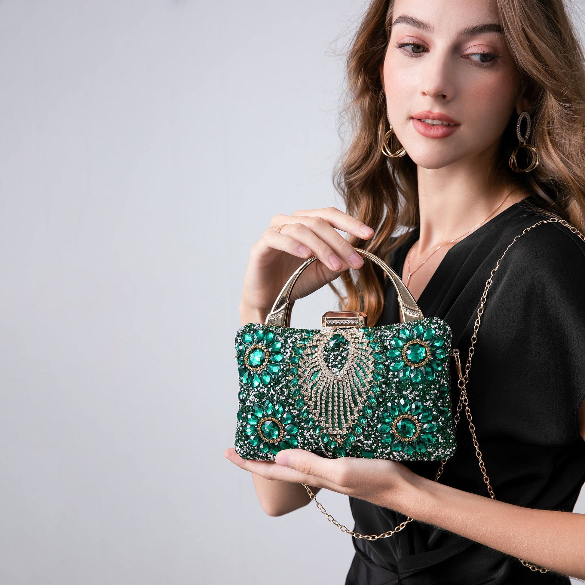 Evening Bag Clutch Purses for Women Ladies Sparkling Party Handbag Wedding Cocktail Prom Bag V-Neck Shape, Blue