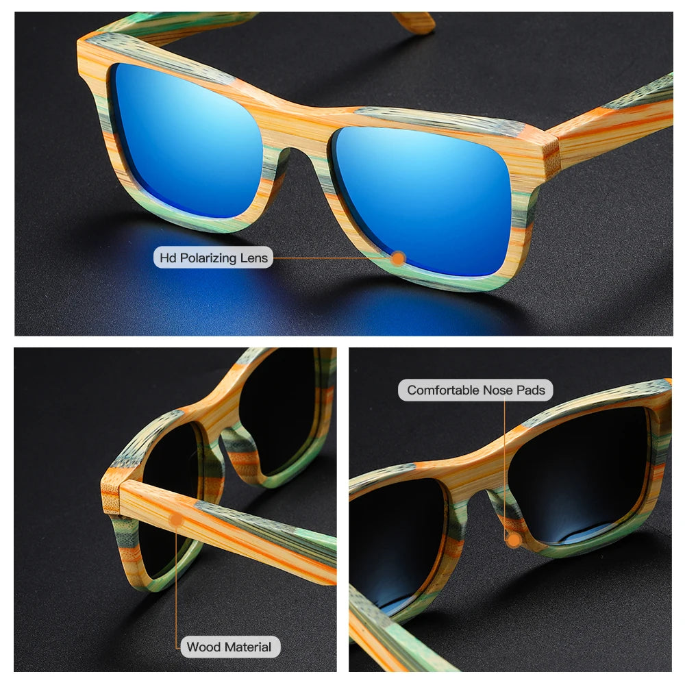 Fashion Skateboard Wood Bamboo Sunglasses Polarized for Women Mens New Brand Designer Wooden Sun Glasses UV400