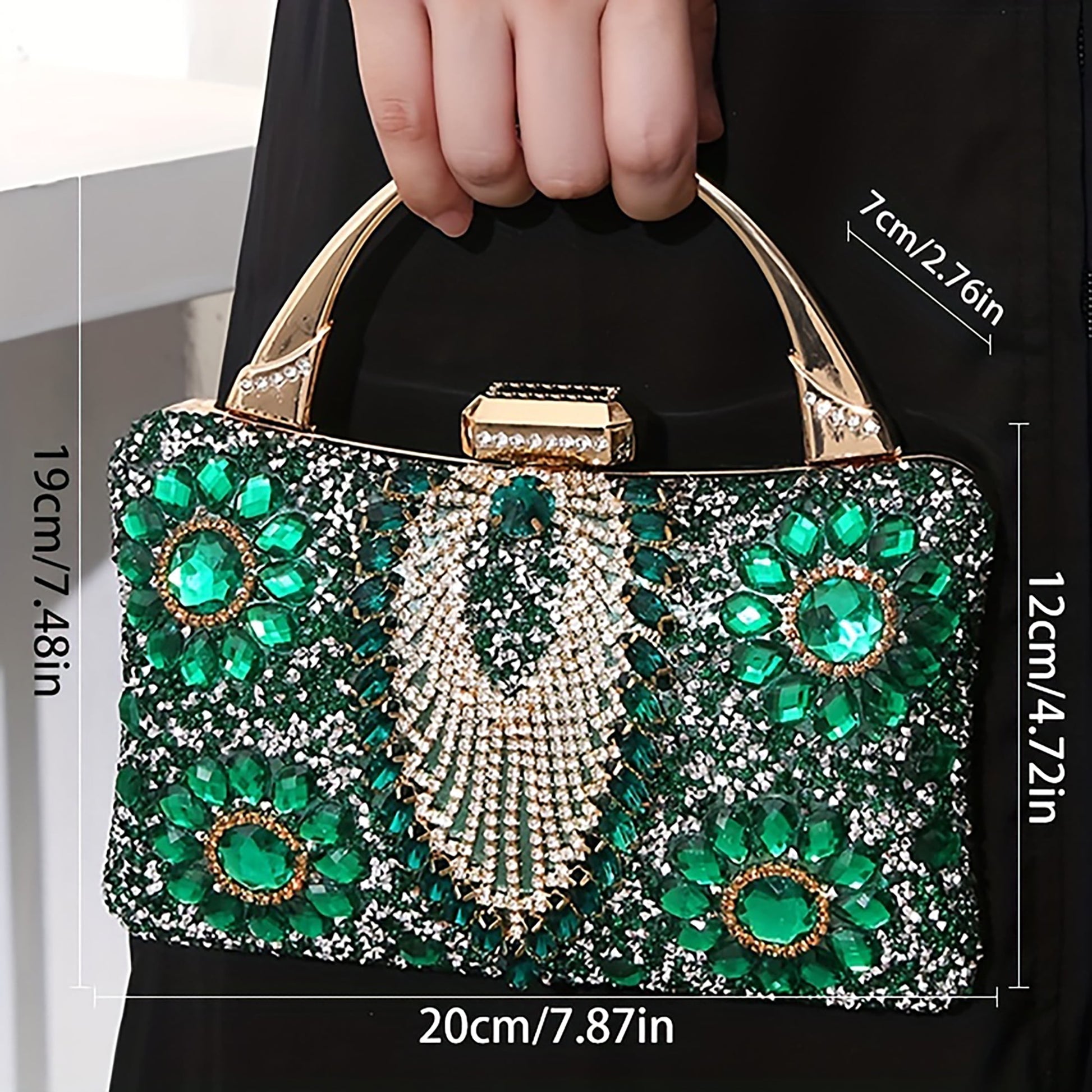 Evening Bag Clutch Purses for Women Ladies Sparkling Party Handbag Wedding Cocktail Prom Bag V-Neck Shape, Blue