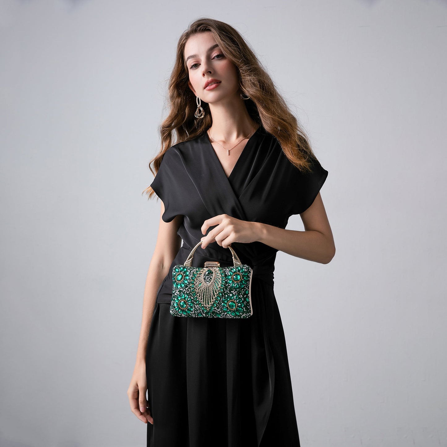 Evening Bag Clutch Purses for Women Ladies Sparkling Party Handbag Wedding Cocktail Prom Bag V-Neck Shape, Blue