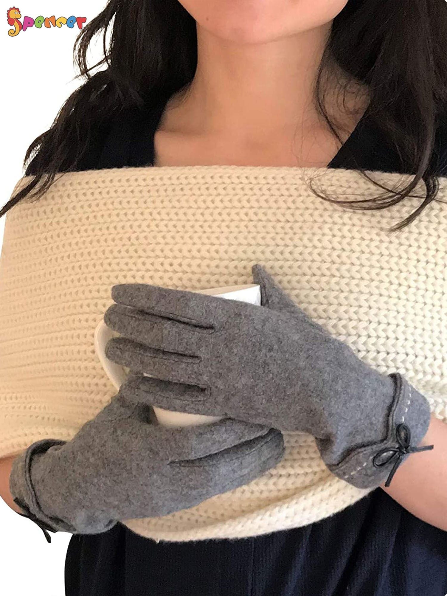 Women'S Winter Gloves Touchscreen Texting Fleece Lined Warm Glove Elastic Cuff Windproof Driving Gloves (Gray)