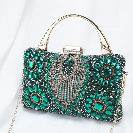 Evening Bag Clutch Purses for Women Ladies Sparkling Party Handbag Wedding Cocktail Prom Bag V-Neck Shape, Blue